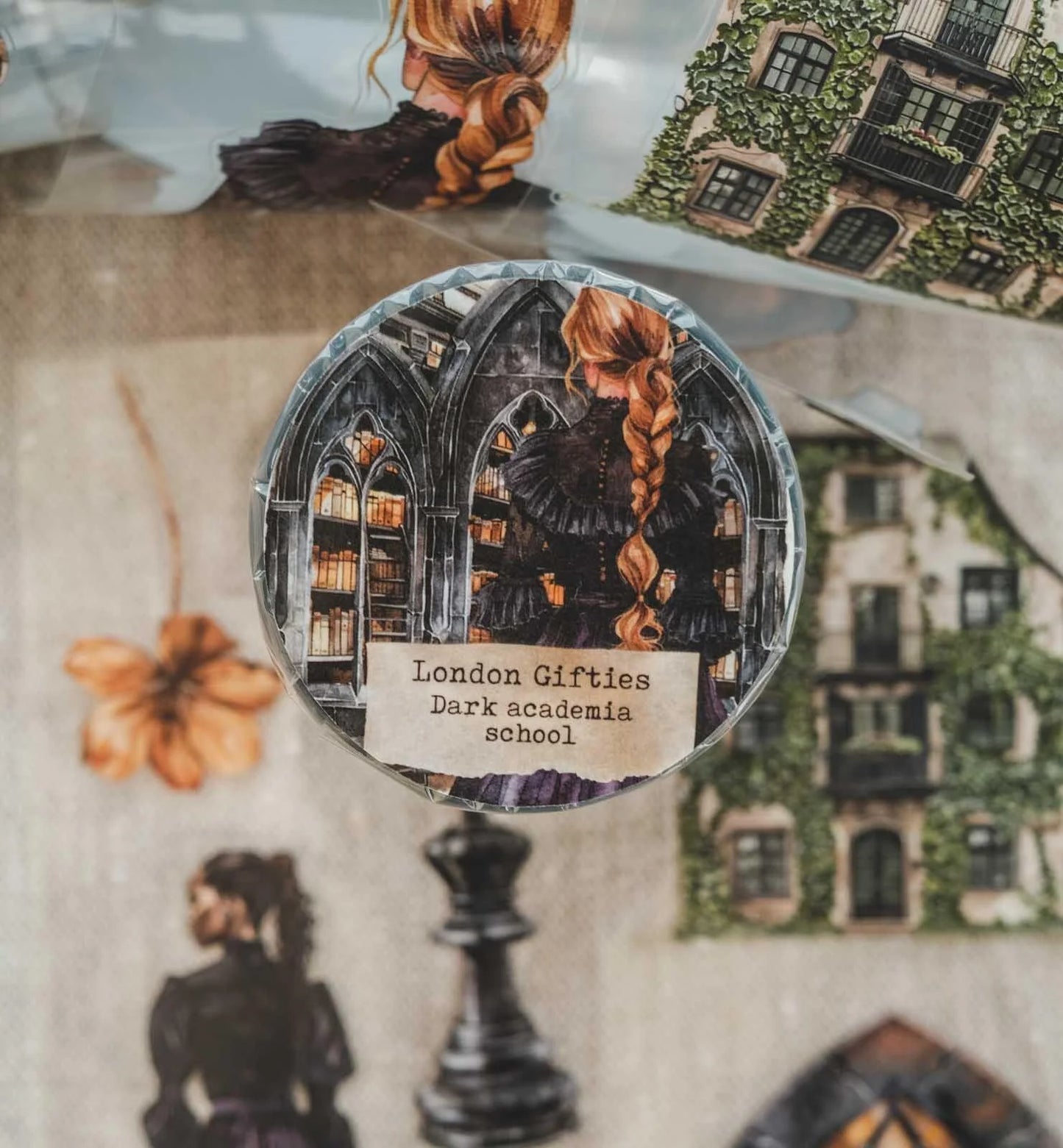 Dark Academia School 7cm wide glossy 3D kiss-cut PET tape Loop