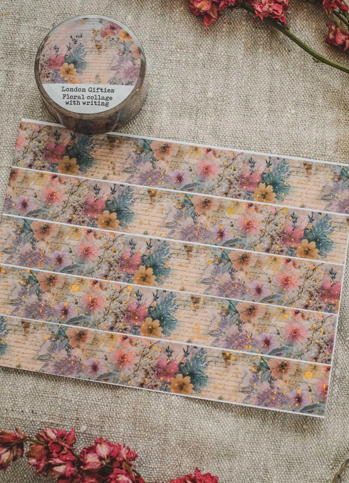 London Gifties Floral Collage with Writing 2cm wide foil washi tape