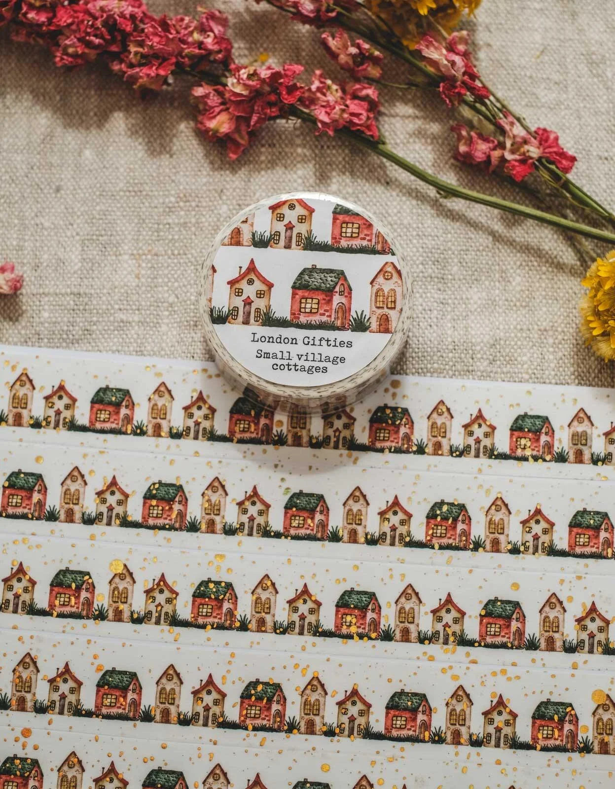 London Gifties Small village cottages 2cm wide foil washi tape