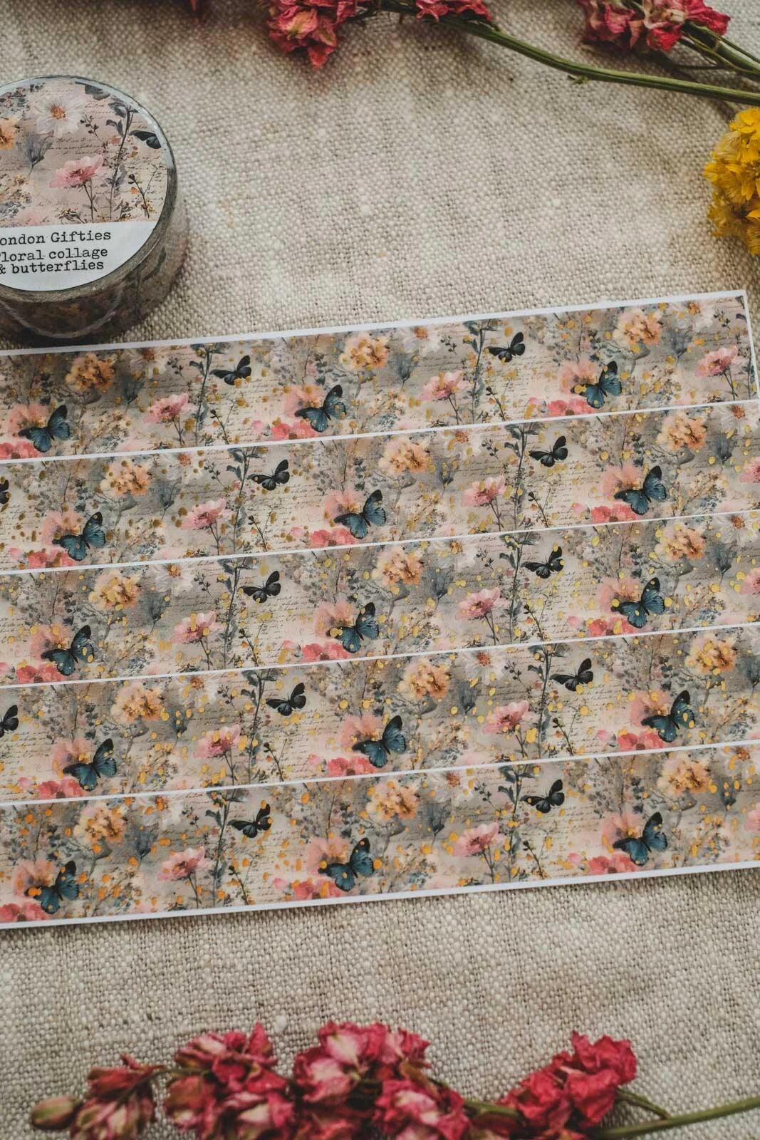 London Gifties Floral Collage & Butterflies 2cm wide foil washi tape