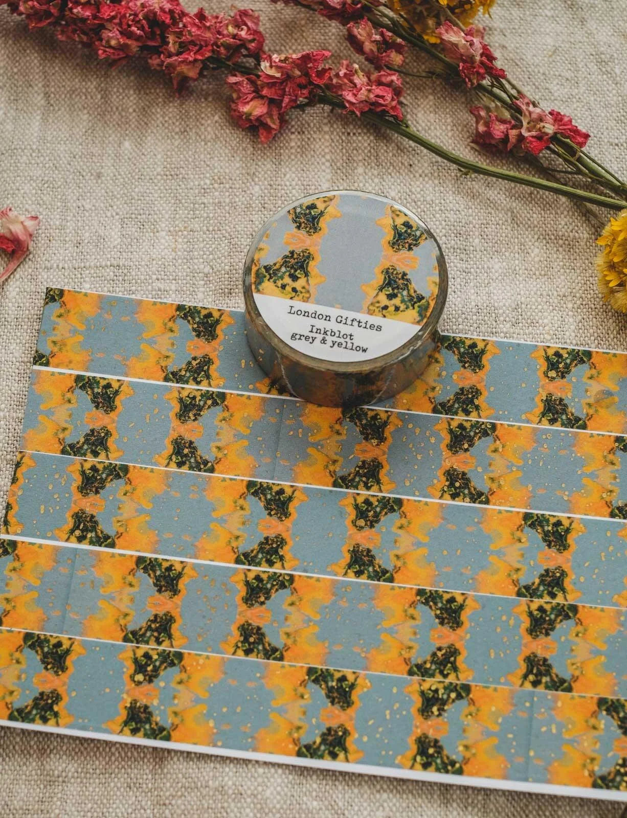 London Gifties Inkblot Grey & Yellow 2cm wide foil washi tape