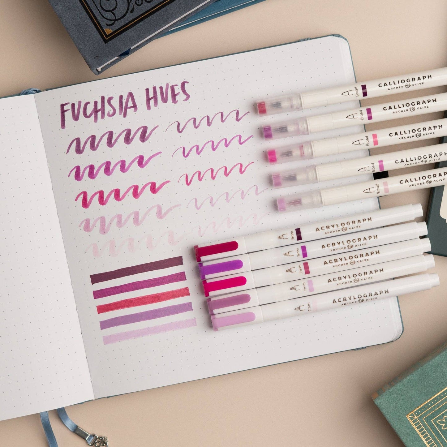Fuchsia Hues Sets of 5: Acrylograph