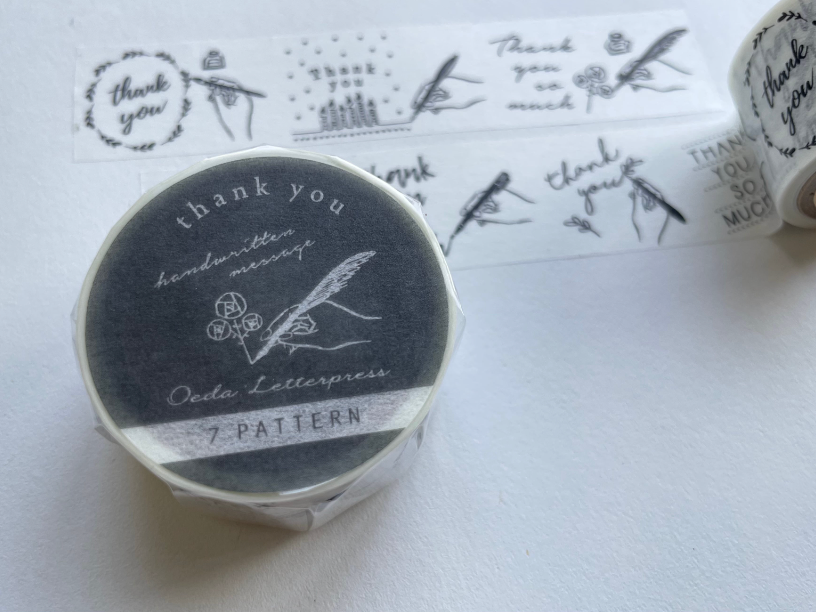 Oeda Letterpress Washi Tape - Handwritten 7 Pattern Thank You