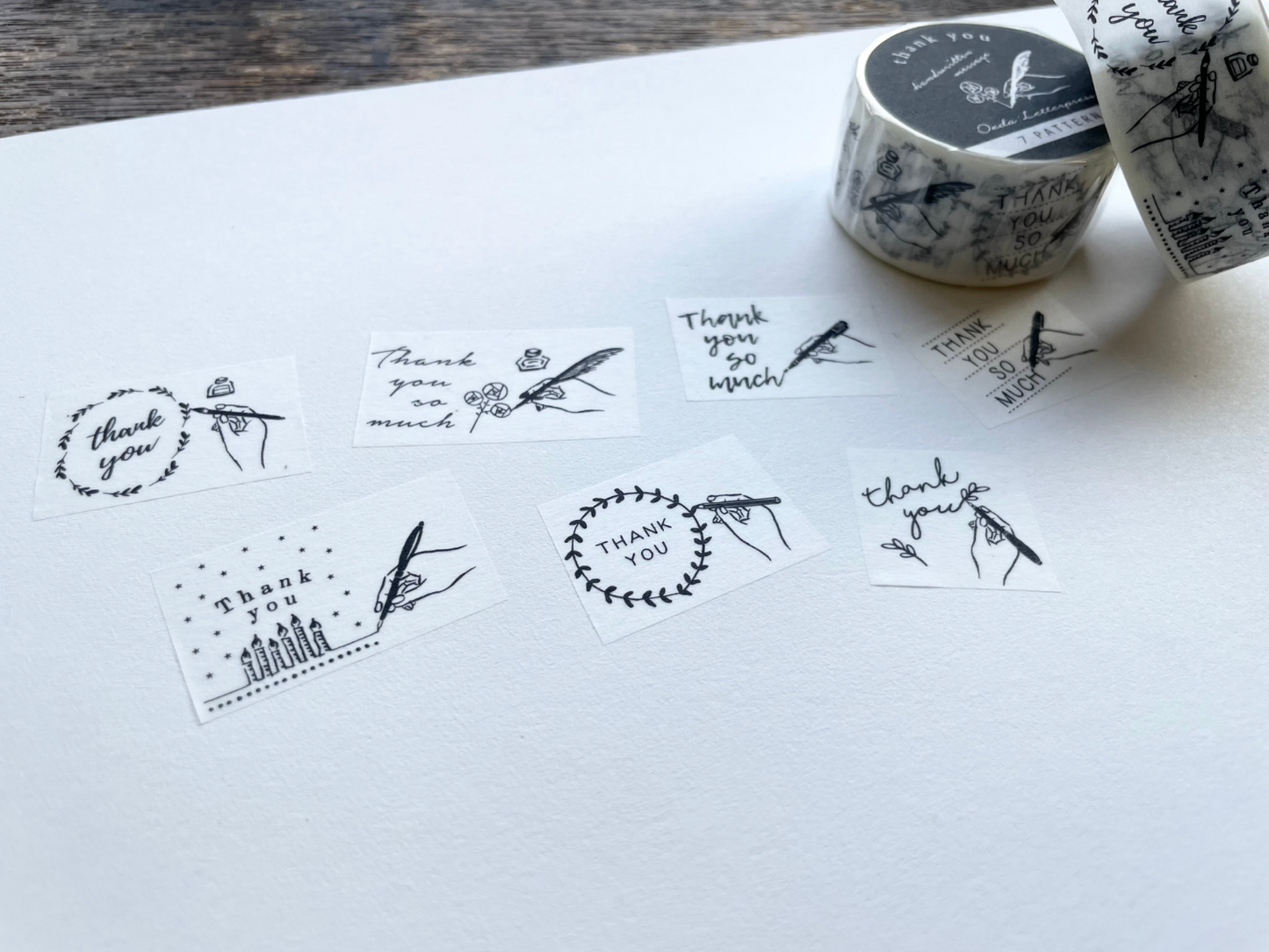Oeda Letterpress Washi Tape - Handwritten 7 Pattern Thank You