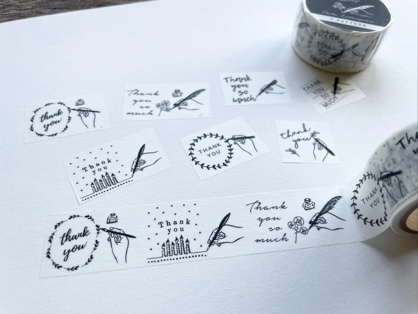 Oeda Letterpress Washi Tape - Handwritten 7 Pattern Thank You
