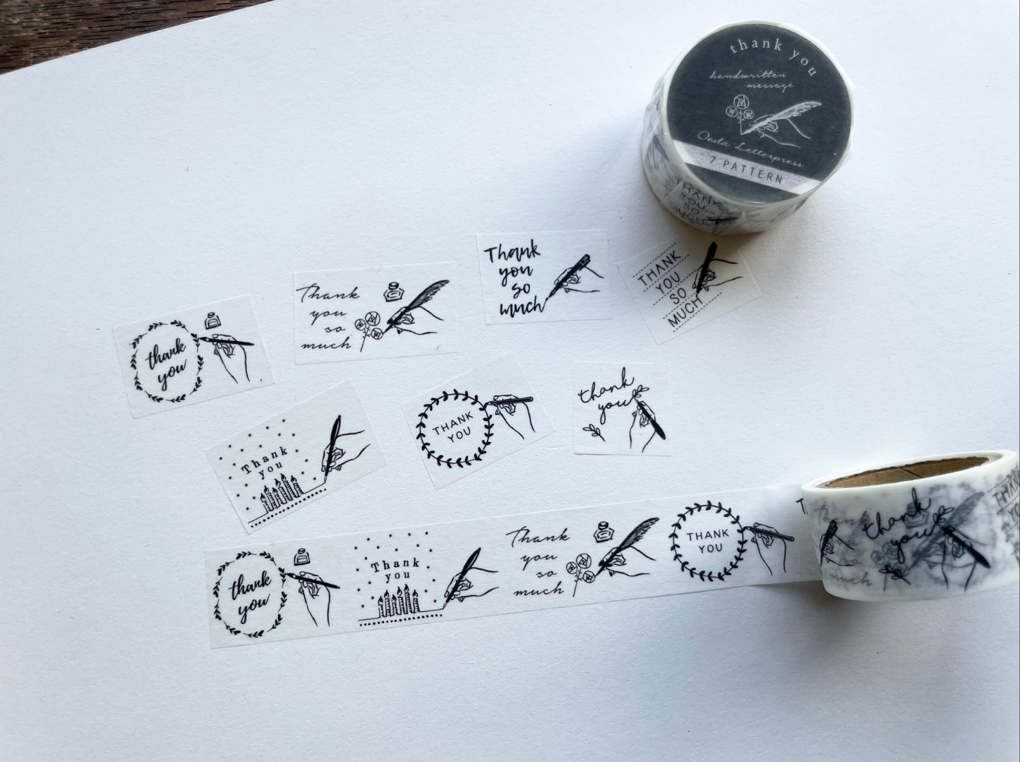 Oeda Letterpress Washi Tape - Handwritten 7 Pattern Thank You