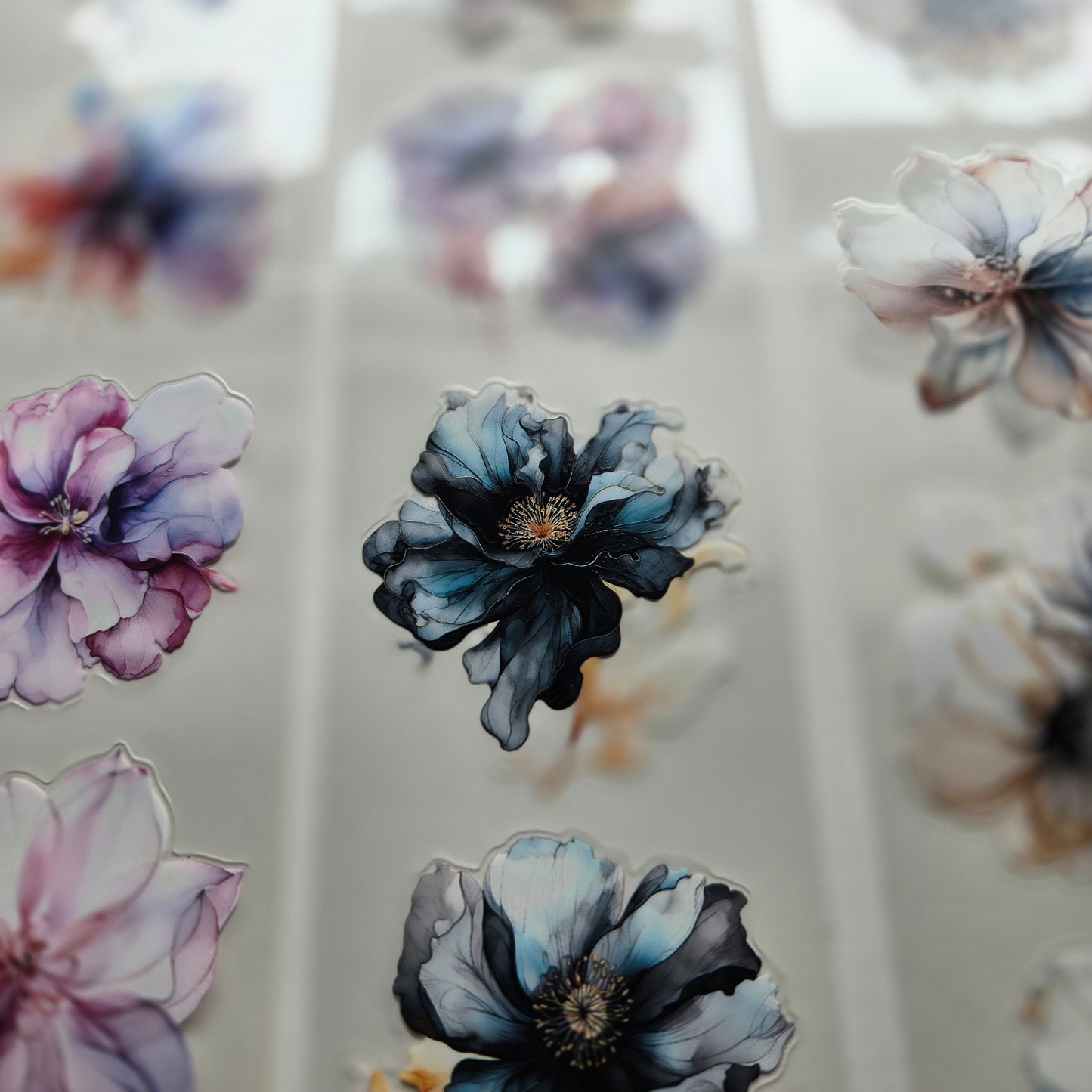 London Gifties Cool Wispy Ink Flowers 6cm kiss cut PET tape