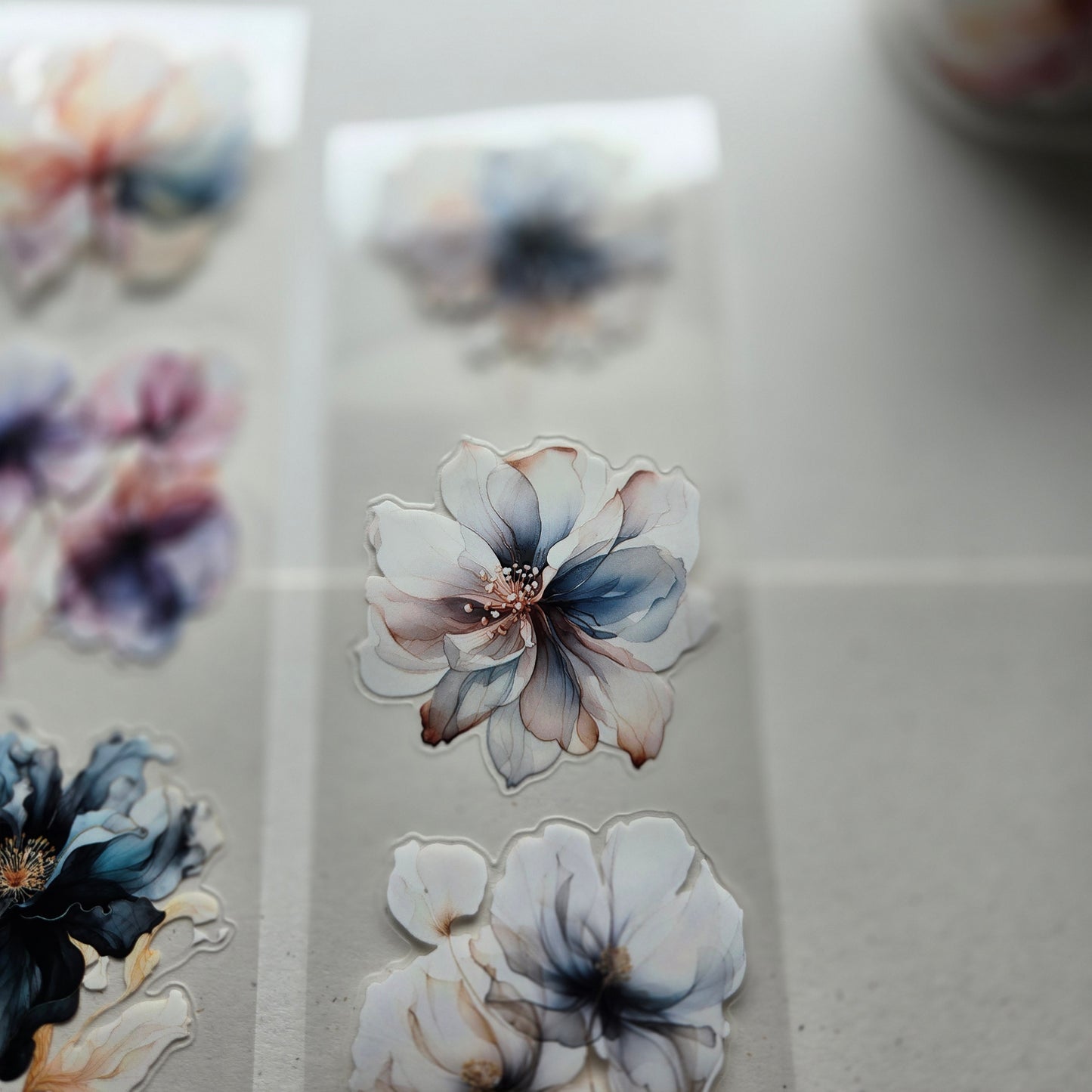 London Gifties Cool Wispy Ink Flowers 6cm kiss cut PET tape