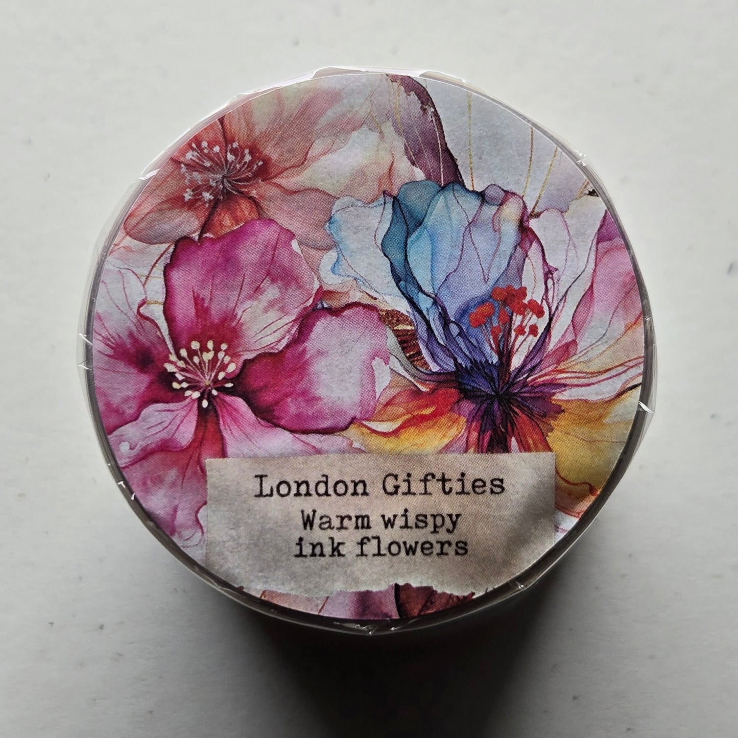 London Gifties Warm Wispy Ink Flowers 6cm kiss cut PET tape
