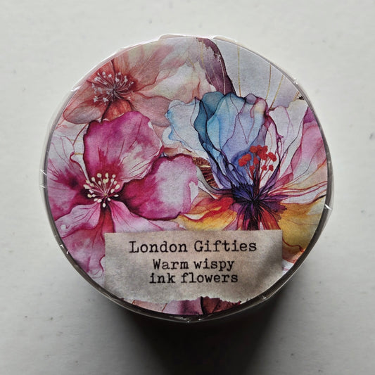 London Gifties Warm Wispy Ink Flowers 6cm kiss cut PET tape