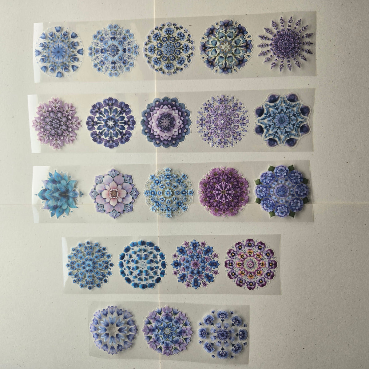 London Gifties Blue & Purple Floral Mandalas 6cm kiss cut PET tape