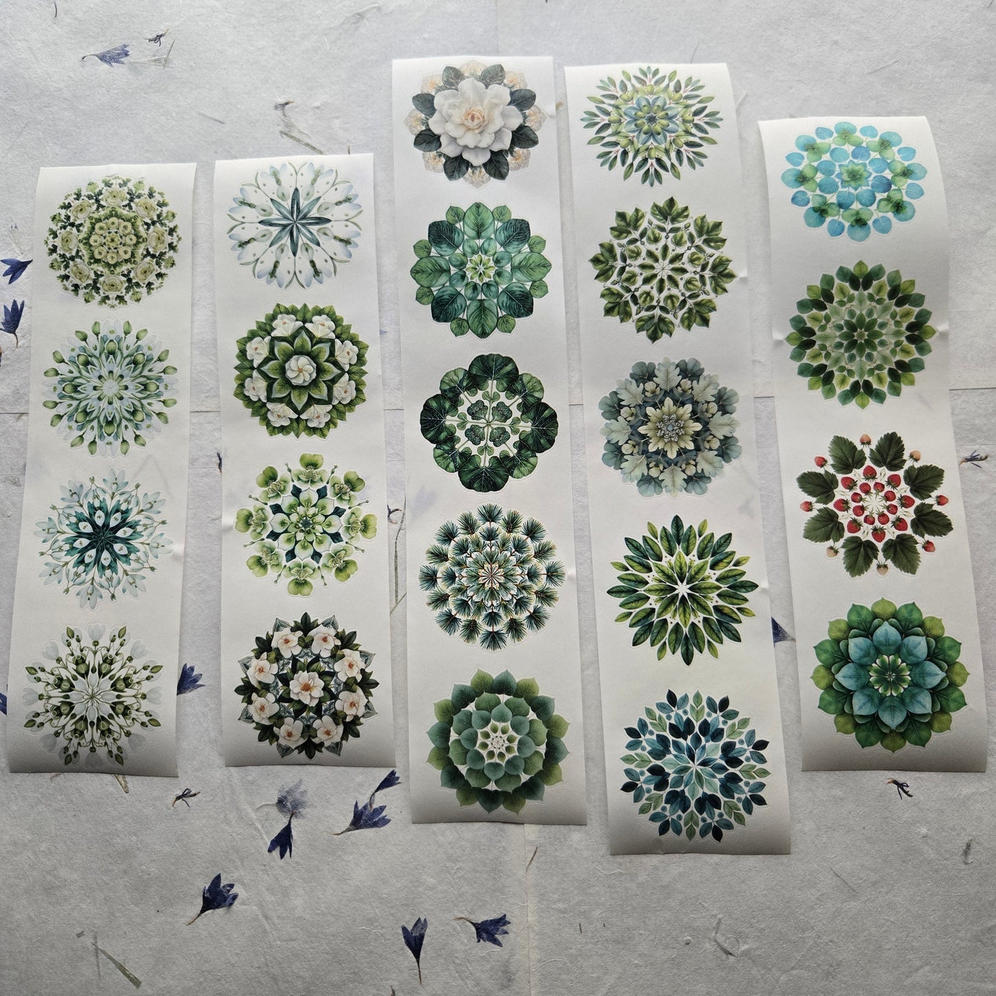 London Gifties Lively Green Florall & Leaf Mandalas WASHI kiss-cut raised 3D gloss 6cm wide
