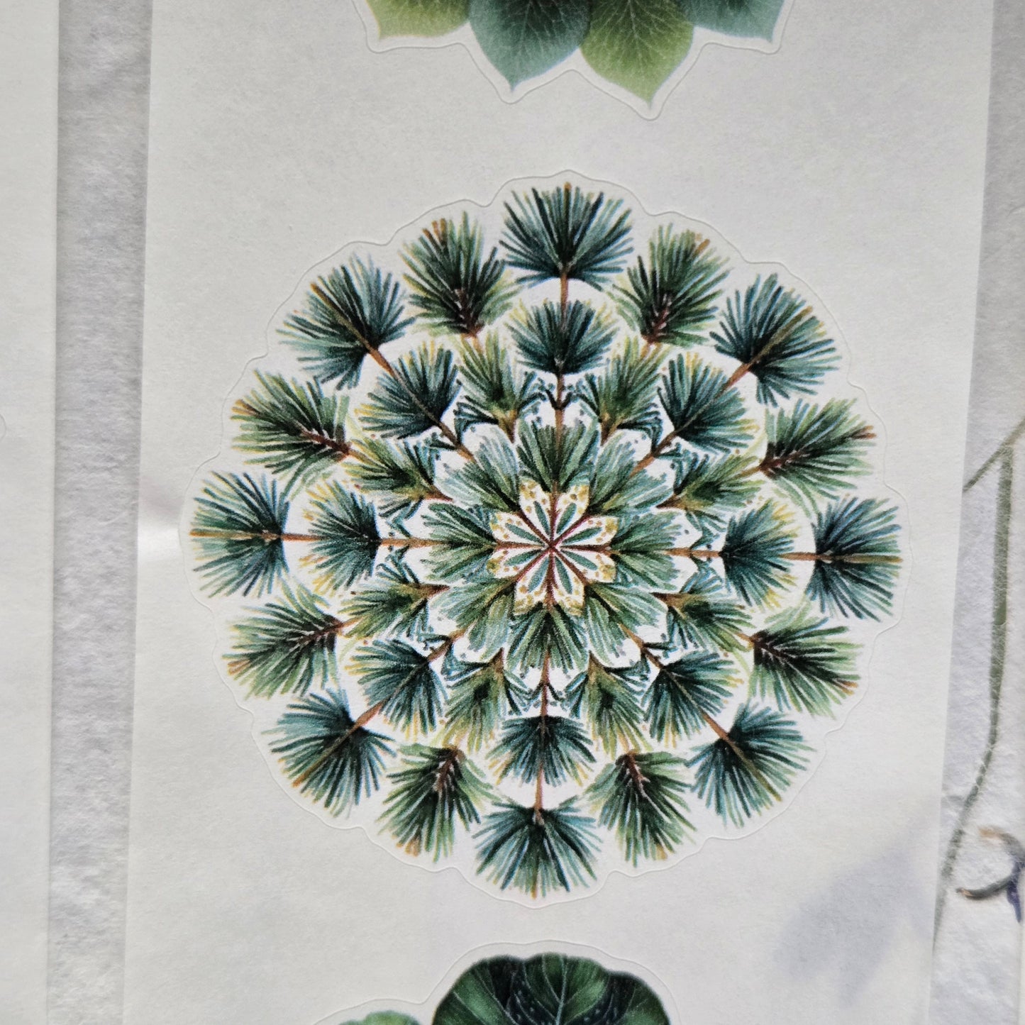 London Gifties Lively Green Florall & Leaf Mandalas WASHI kiss-cut raised 3D gloss 6cm wide