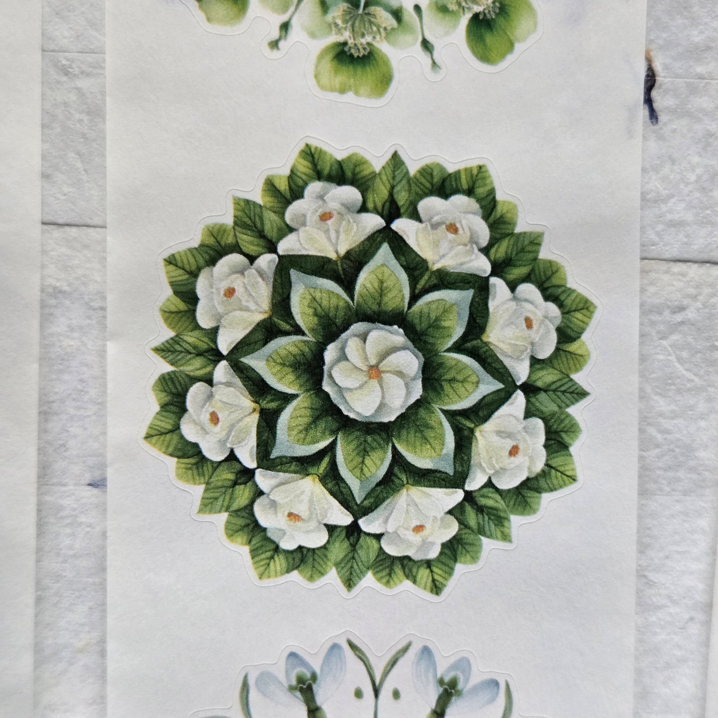 London Gifties Lively Green Florall & Leaf Mandalas WASHI kiss-cut raised 3D gloss 6cm wide
