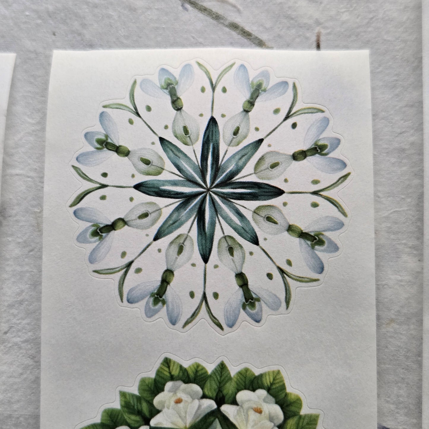London Gifties Lively Green Florall & Leaf Mandalas WASHI kiss-cut raised 3D gloss 6cm wide