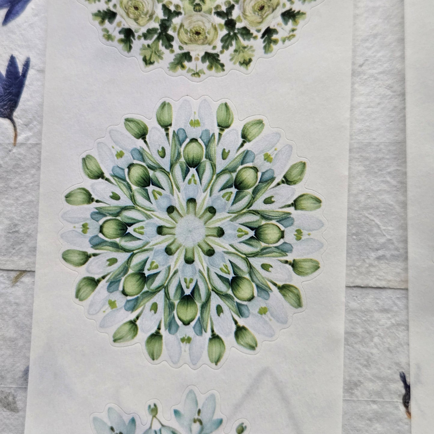 London Gifties Lively Green Florall & Leaf Mandalas WASHI kiss-cut raised 3D gloss 6cm wide