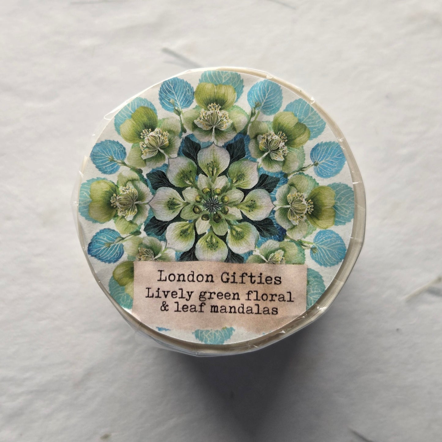 London Gifties Lively Green Florall & Leaf Mandalas WASHI kiss-cut raised 3D gloss 6cm wide