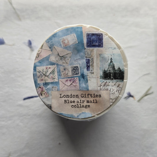 London Gifties Blue Air Mail Collage kiss-cut raised 3D gloss 7cm wide (Copy)