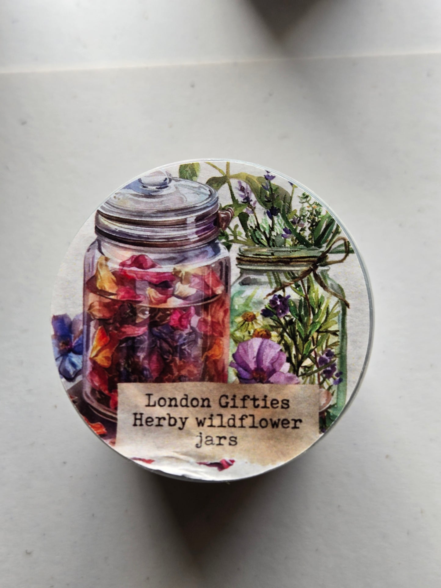 London Gifties Herby Wildflower Jars 6cm kiss cut PET tape