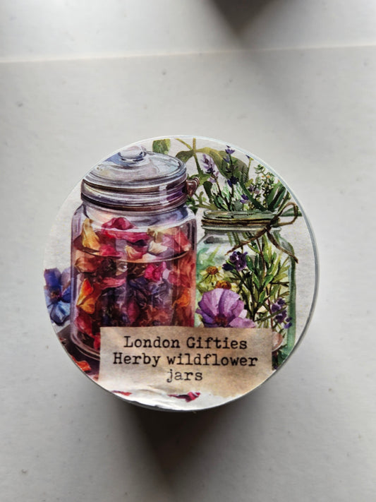 London Gifties Herby Wildflower Jars 6cm kiss cut PET tape