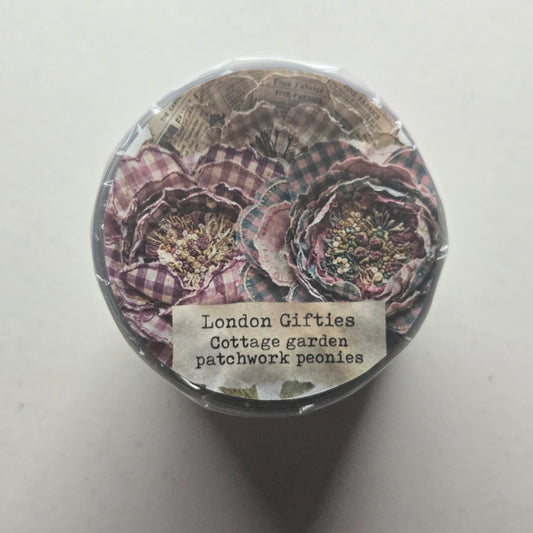 London Gifties Cottage Garden Patchwork Peonies 6cm Wide Kiss Cut Ink PET Tape
