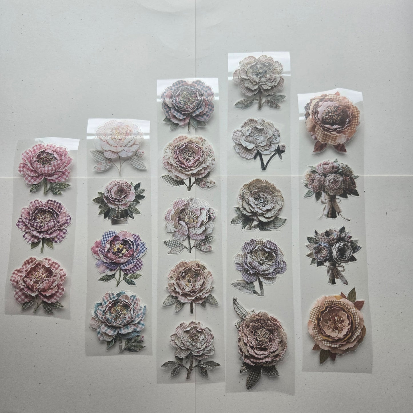 London Gifties Cottage Garden Patchwork Peonies 6cm Wide Kiss Cut Ink PET Tape