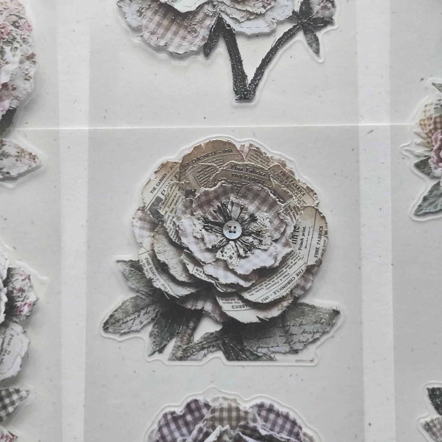 London Gifties Cottage Garden Patchwork Peonies 6cm Wide Kiss Cut Ink PET Tape