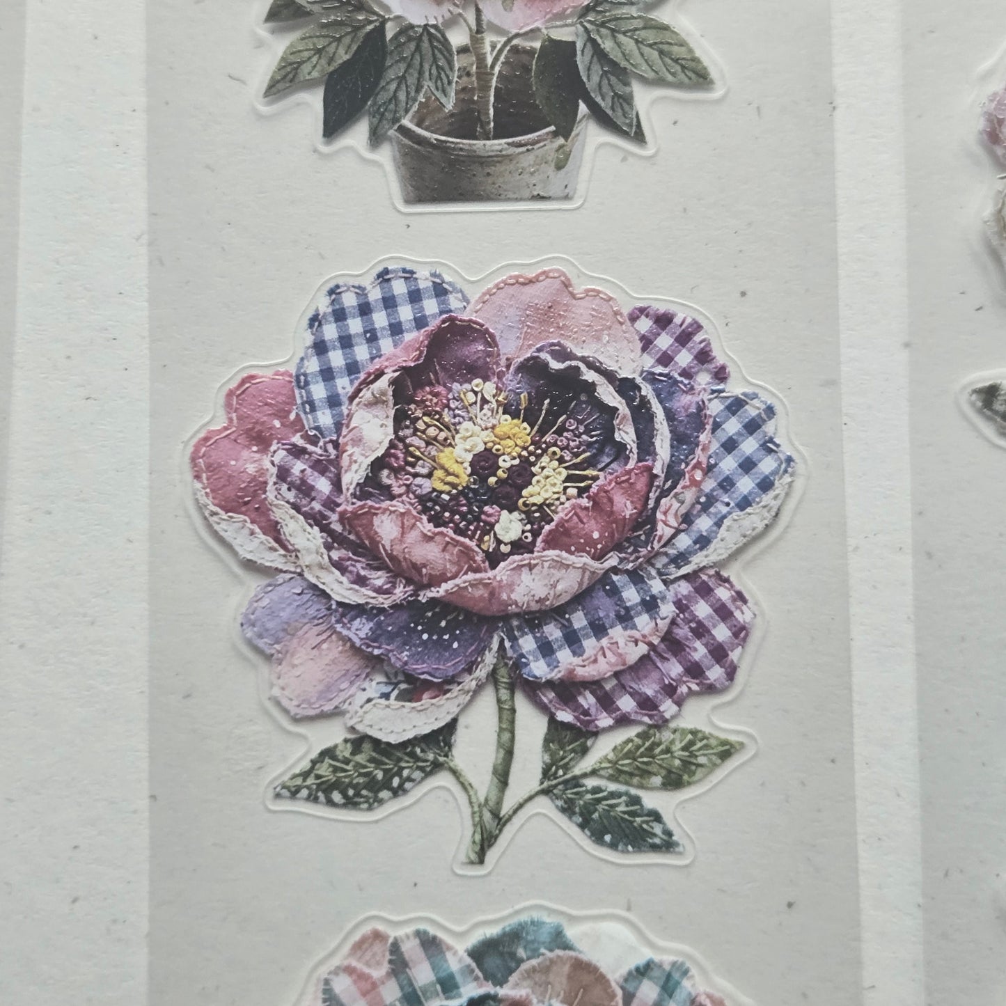 London Gifties Cottage Garden Patchwork Peonies 6cm Wide Kiss Cut Ink PET Tape