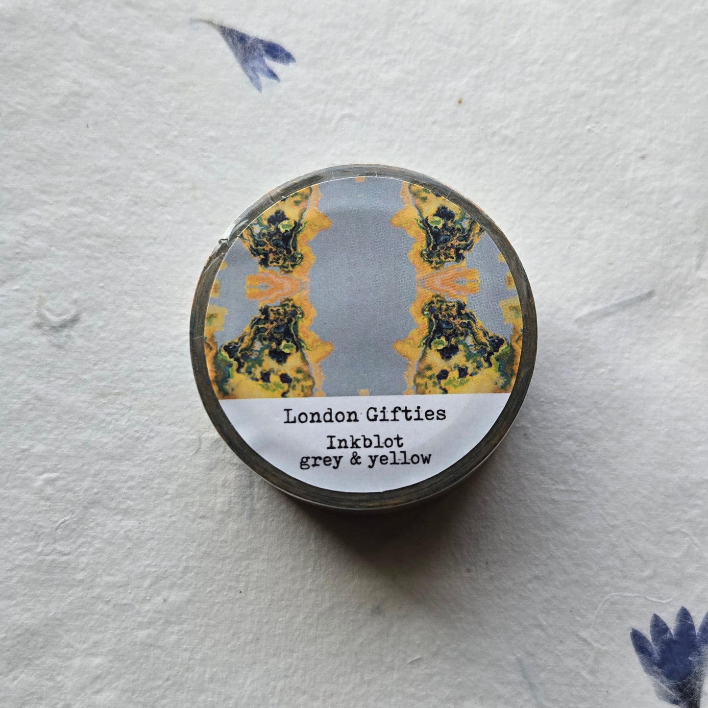 London Gifties Inkblot Grey & Yellow 2cm wide foil washi tape