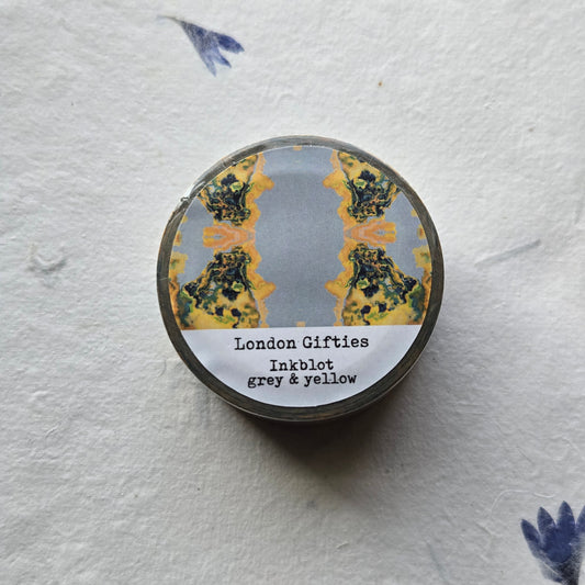 London Gifties Inkblot Grey & Yellow 2cm wide foil washi tape