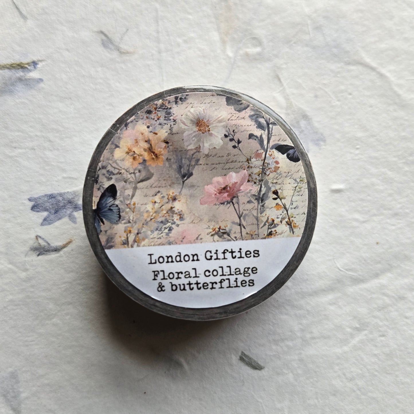 London Gifties Floral Collage & Butterflies 2cm wide foil washi tape