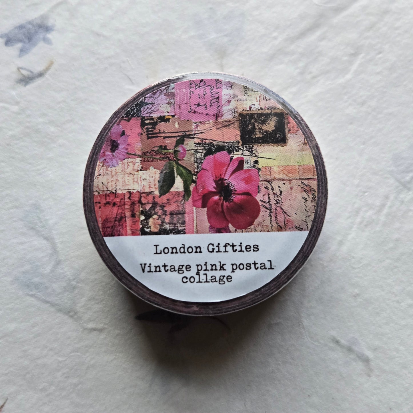 London Gifties Vintage Pink Postal Collage 2cm wide foil washi tape