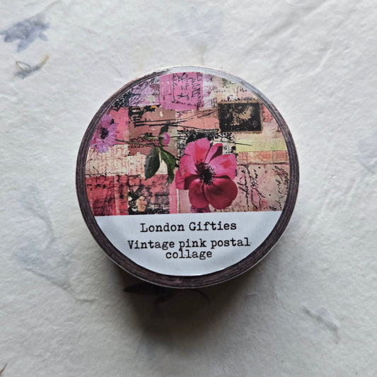 London Gifties Vintage Pink Postal Collage 2cm wide foil washi tape