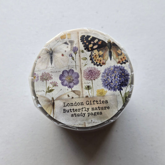 London Gifties Butterfly Nature Study Pages 6cm Wide Kiss Cut Ink PET Tape
