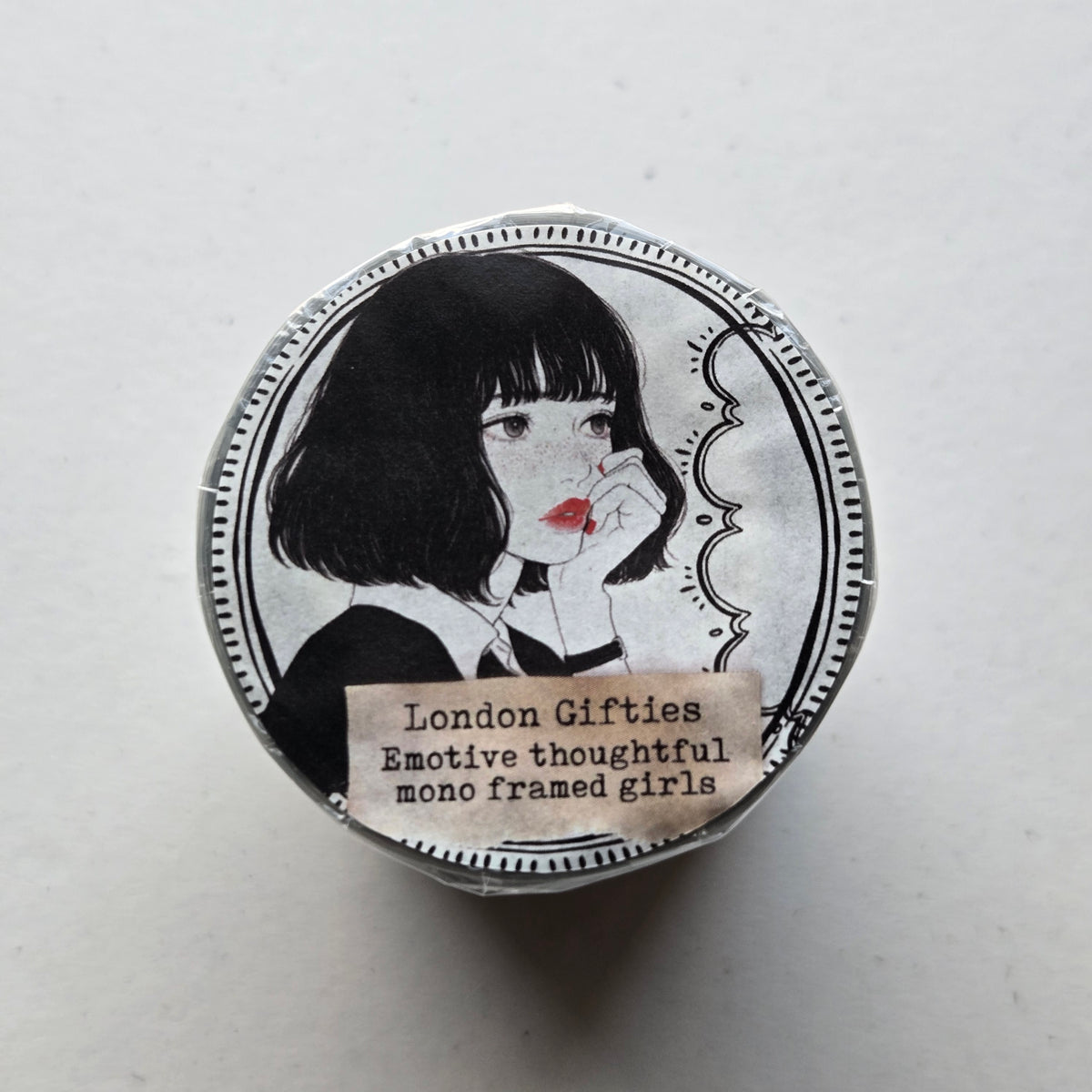 London Gifties Emotive Thoughtful Mono Framed Girls 8cm Wide Kiss Cut Ink PET Tape