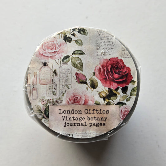 London Gifties Vintage Botany Journal Pages 8cm Wide Kiss Cut Ink PET Tape