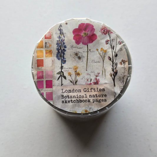 London Gifties Botanical Nature Sketchbook Pages 8cm Wide Kiss Cut Ink PET Tape