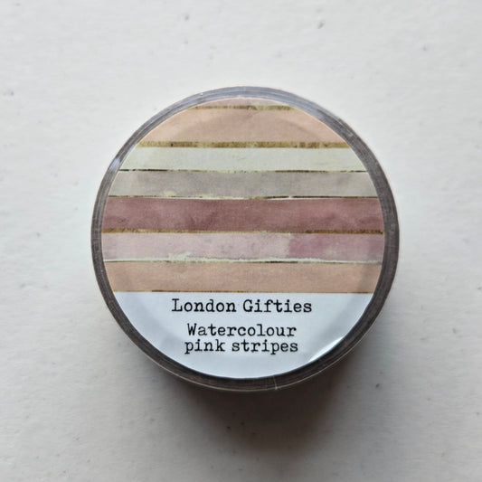 London Gifties Watercolour Pink Stripes 2cm Washi Tape with Holographic Foil