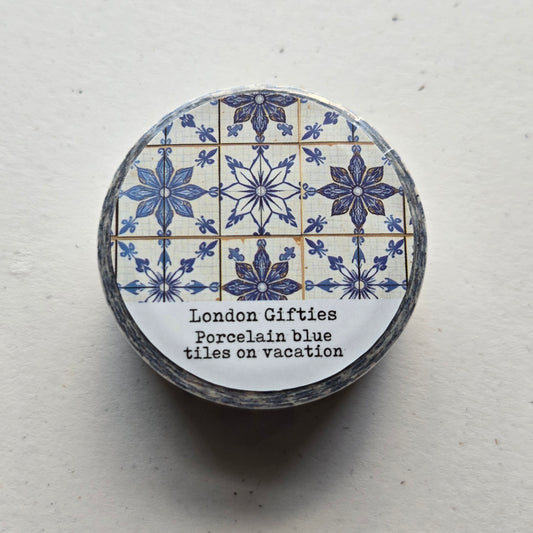 London Gifties Porcelain Blue Tiles on Vacation 2cm Washi Tape with Holographic Foil