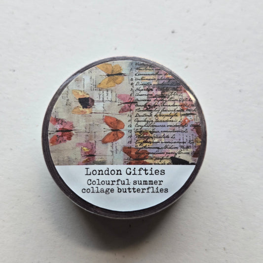 London Gifties Colourful Summer Collage Butterflies 2cm Washi Tape with Holographic Foil