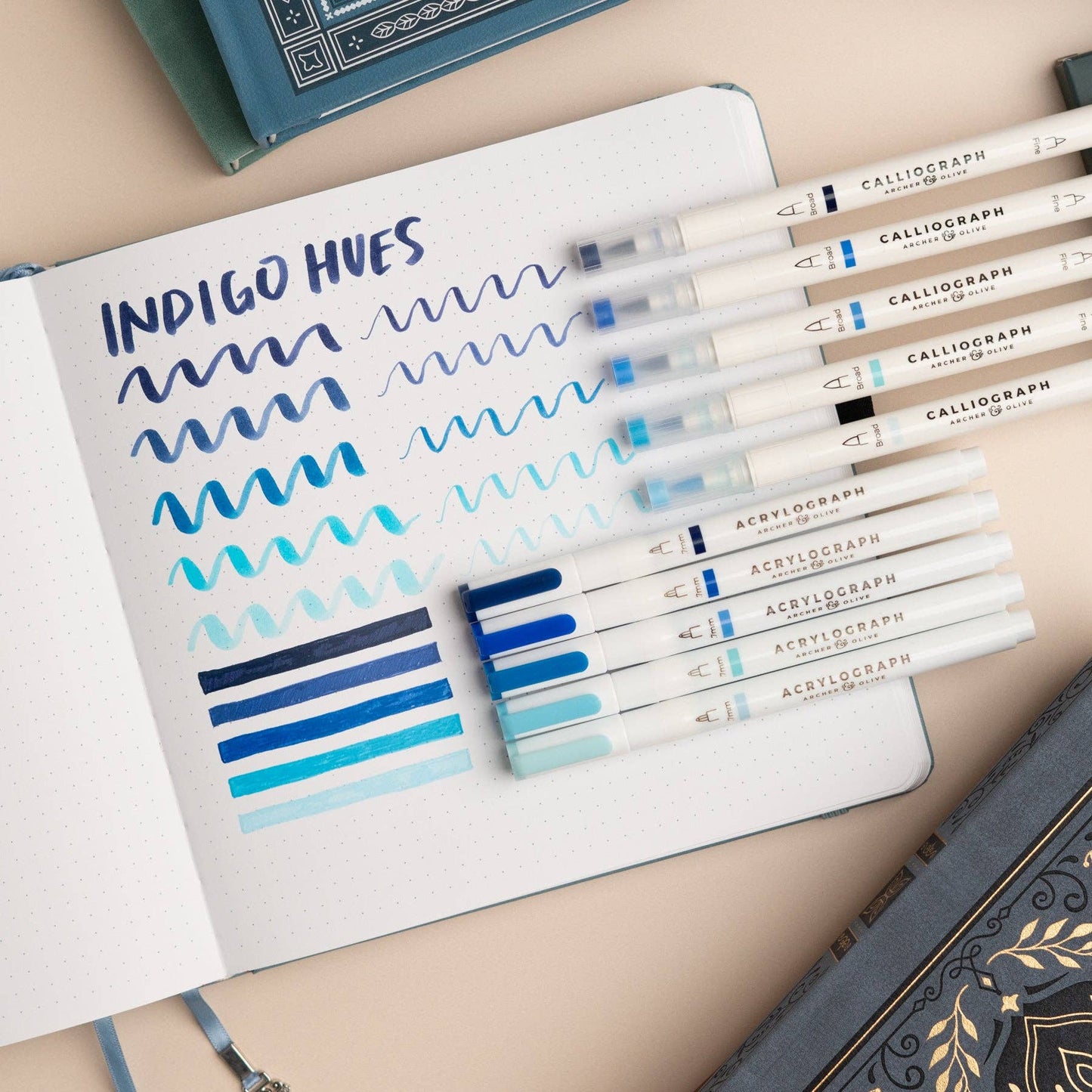 Indigo Hues Sets of 5: Acrylograph