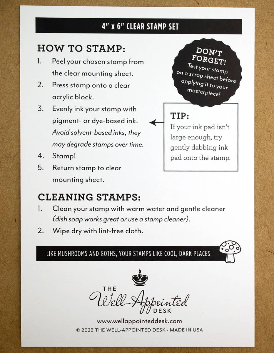 Nibs & Ink - 4"x6" Clear Stamp Set (16 stamp designs)