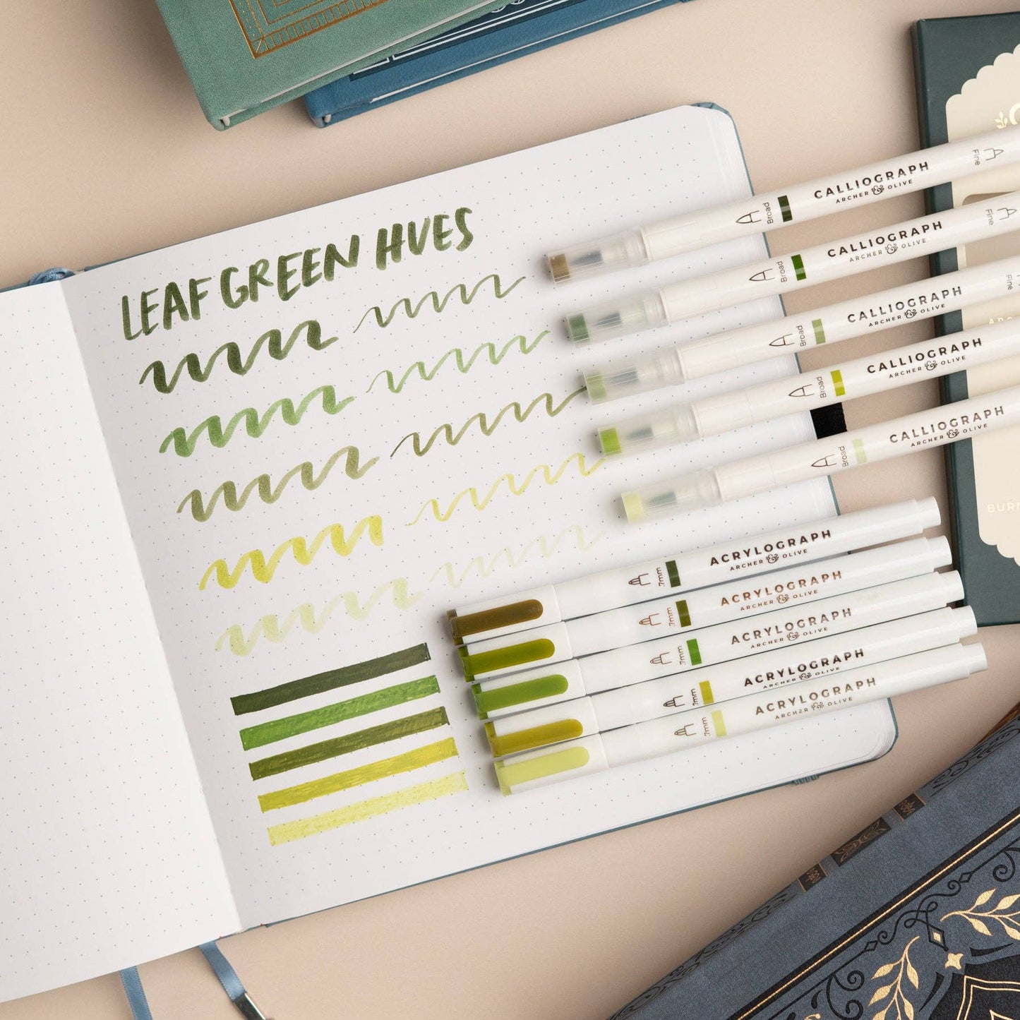 Leaf Green Hues Sets of 5: Acrylograph