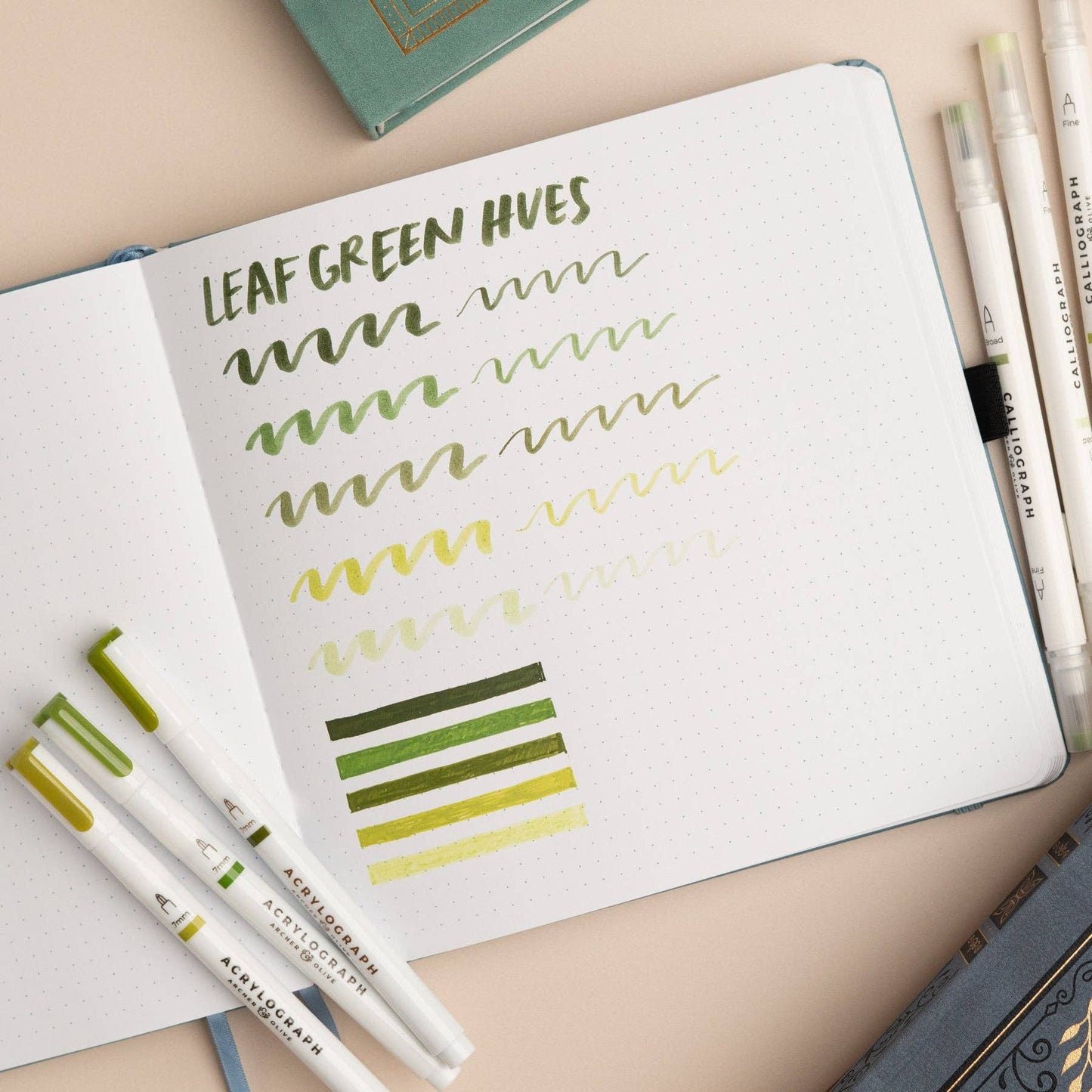 Leaf Green Hues Sets of 5: Acrylograph