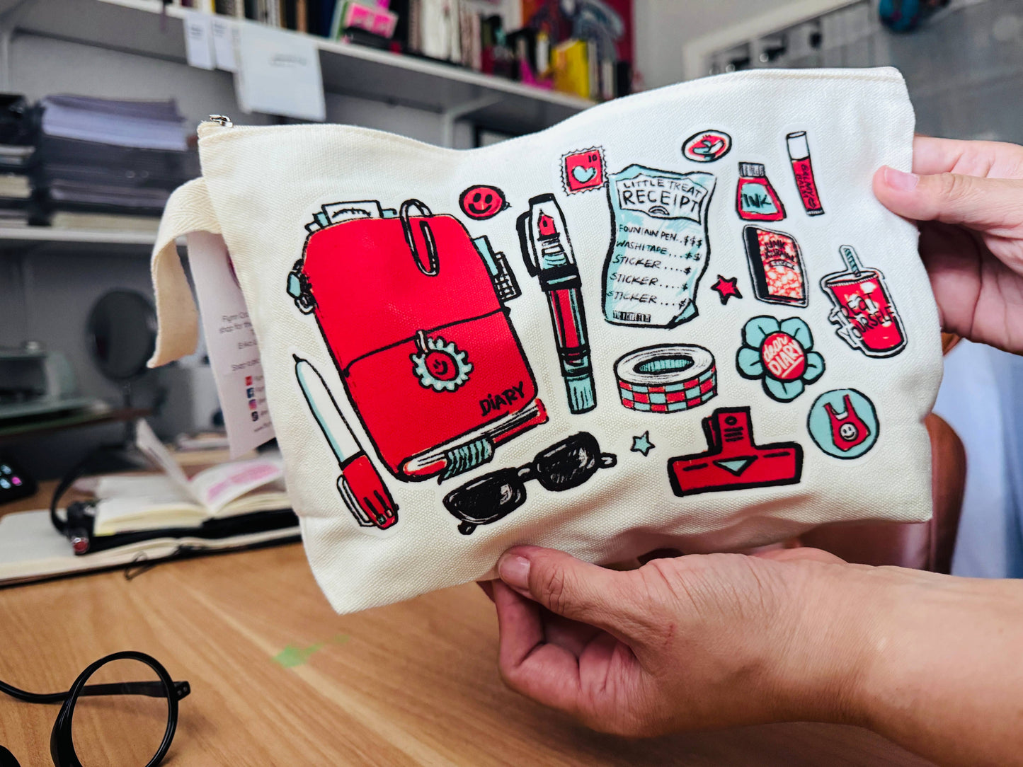 Zippered Canvas Pencil Pouch: Latte
