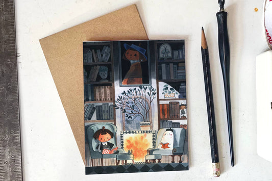 Cozy Library Pumpkin and Spice - Greeting Card