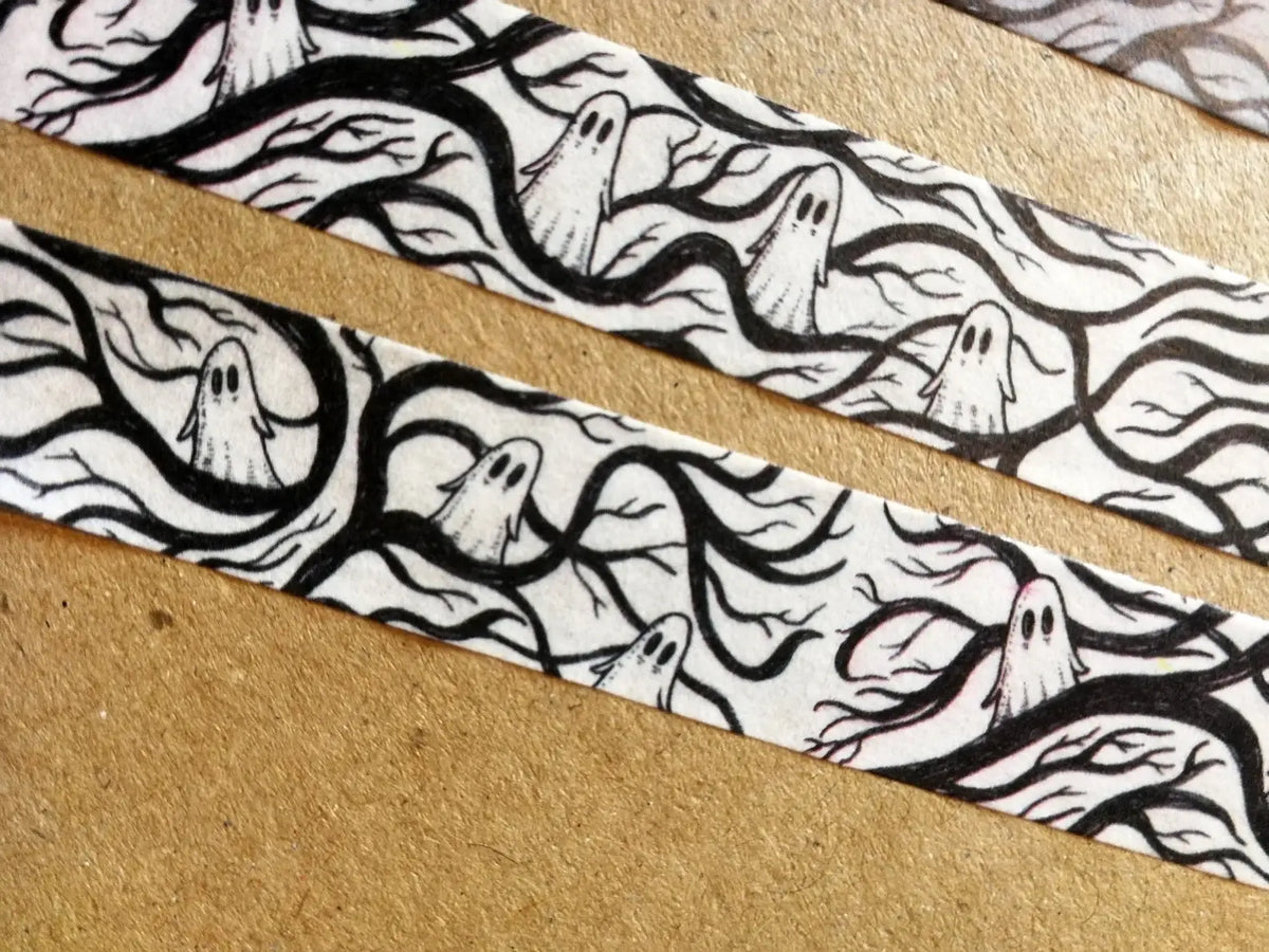 Spooky Branches white ghost washi tape by Jon Turner Illustration
