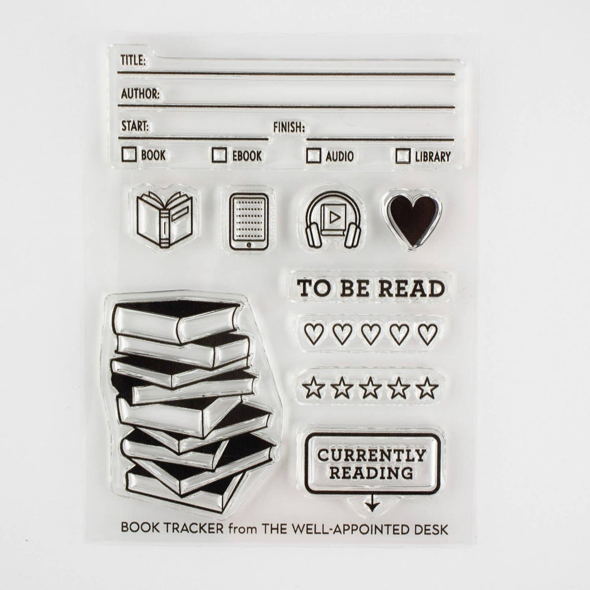 Book Tracker 3"x4" Clear Stamp (Audiobook, Ebook, TBR)
