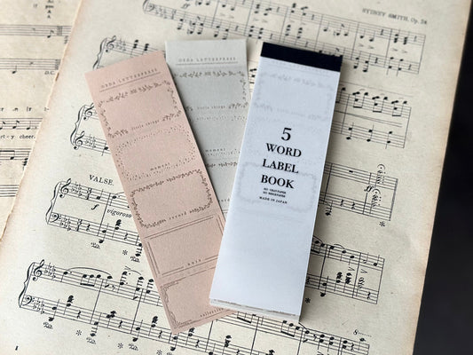 Oeda Letterpress 5 Word Label Book - Gray & Beige
