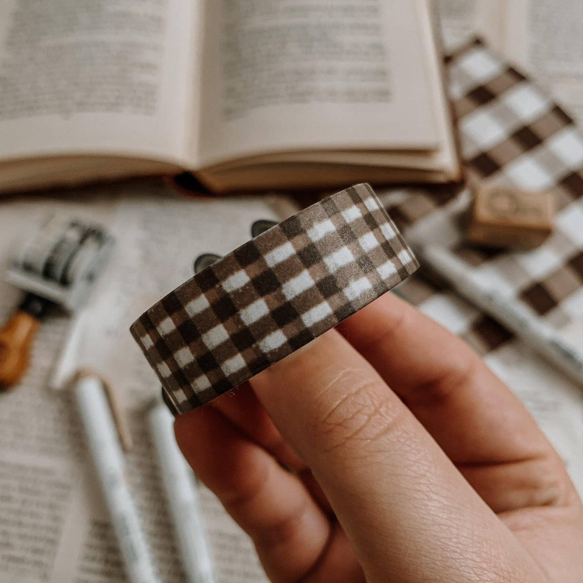 Brown Gingham Washi Tape